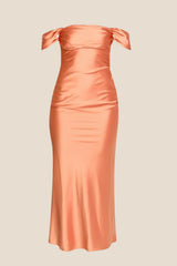 Off the Shoulder Red Soft Satin Long Dress