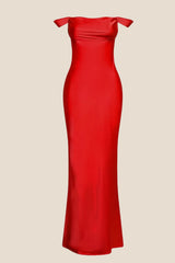Off the Shoulder Yellow Soft Satin Long Dress