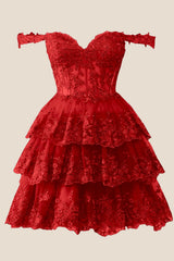 Navy Lace Appliques Ruffle A-line Dress