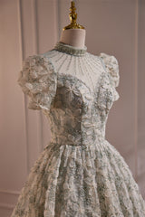 Beaded High Neck 3D Lace Light Green Party Dress