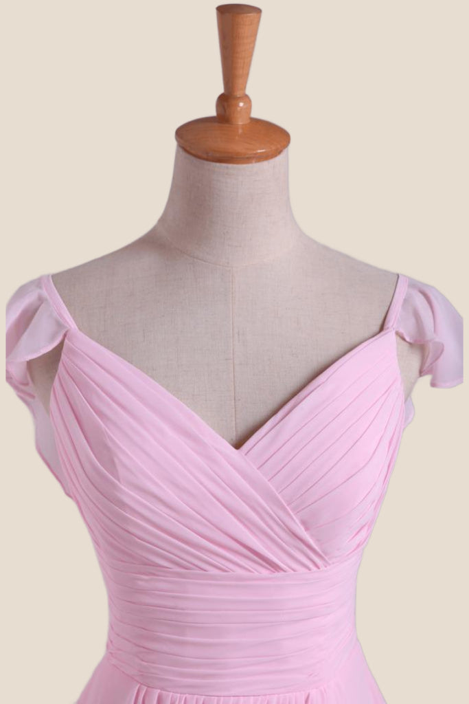 Pink Pleated Cap Sleeves Short Bridesmaid Dress