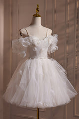 Off the Shoulder White Tulle Short Princess Dress