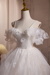 Off the Shoulder White Tulle Short Princess Dress