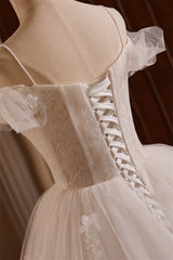 Off the Shoulder Ivory Appliques Tiered Ball Gown