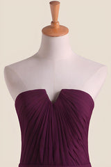 Strapless Grape Pleated Chiffon A-line Long Bridesmaid Dress
