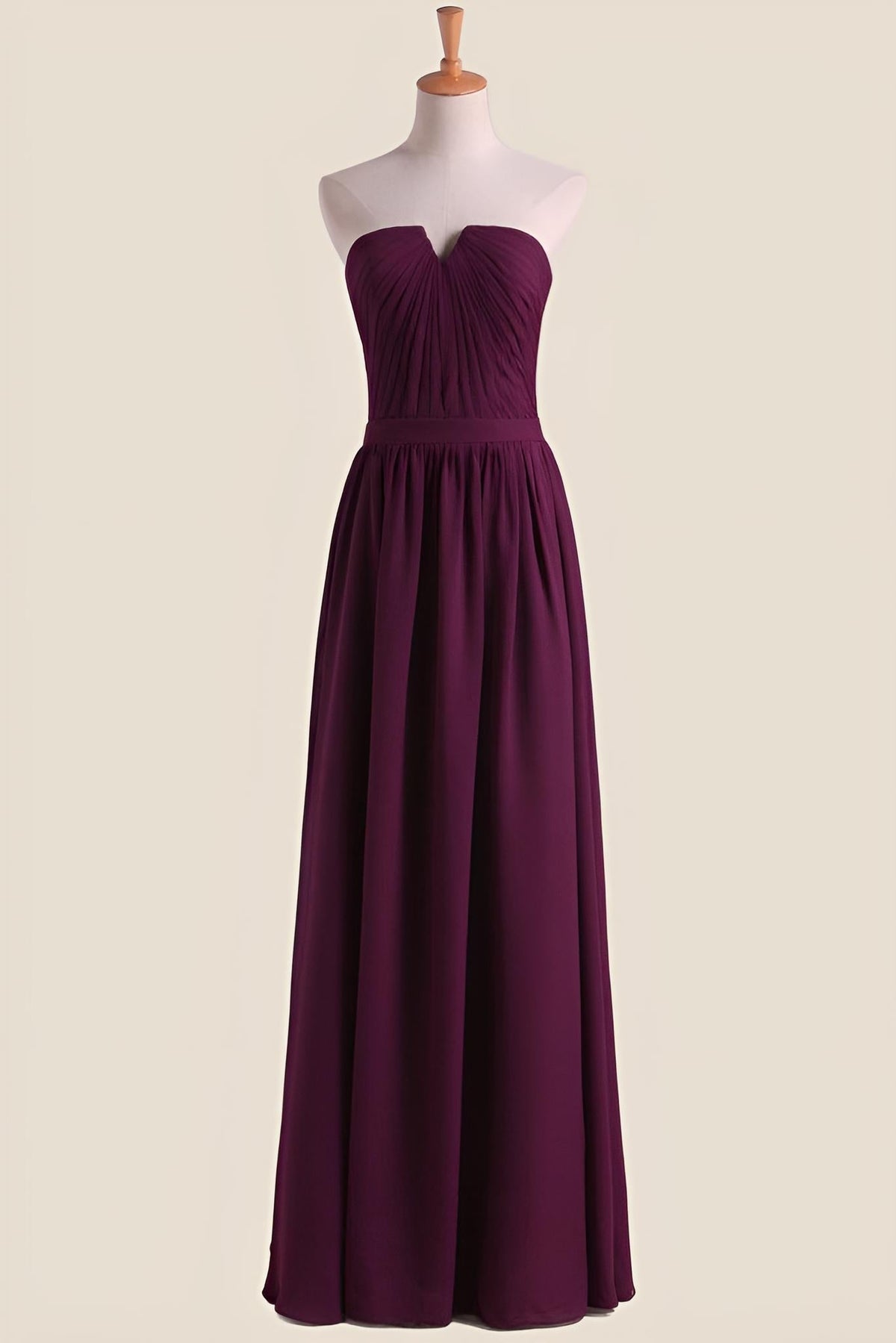 Strapless Grape Pleated Chiffon A-line Long Bridesmaid Dress