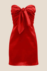 Strapless Red Tie Front Short Dress