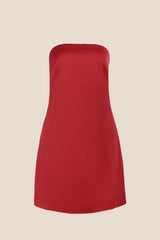 Strapless Red Satin Tight Mini Dress