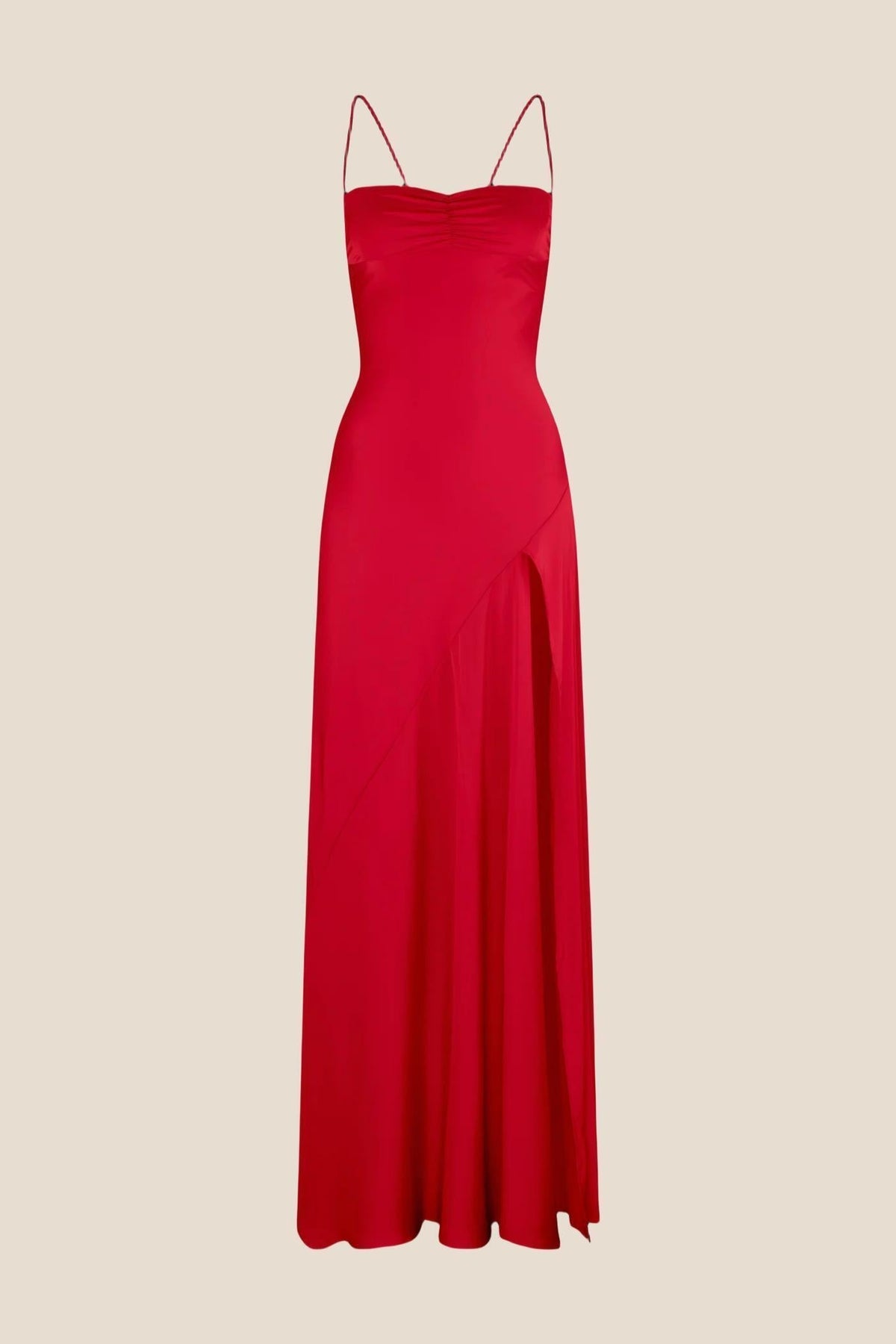 Spaghetti Straps Red Long Dress with Slit
