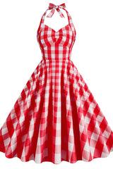 Halter Pink Plaid Gingham Swing Dress