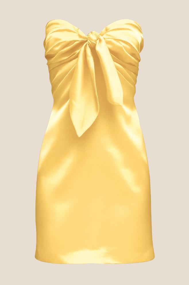 Strapless Yellow Tie Front A-line Short Dress